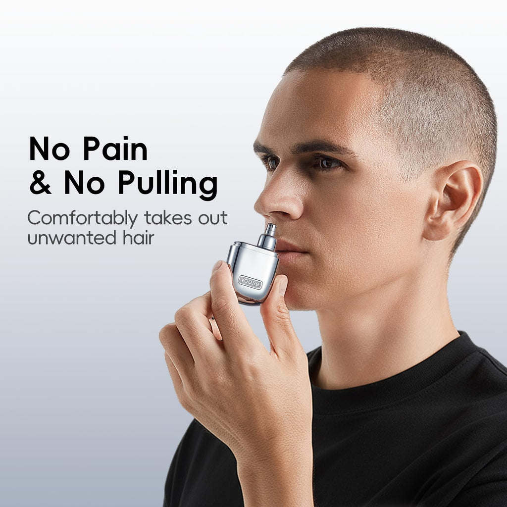 yoose Nose Hair Trimmer, Alloy Rechargeable Nose Hair Trimmer for Men Women, IPX7 Waterproof, Detachable Head, Easy to Clean, Portable Travel Size Nose Trimmers, Dual Edged Blades, Painless, Silver