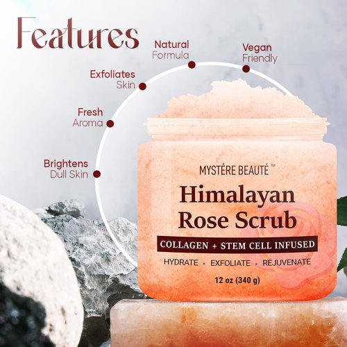 MYSTÉRE BEAUTÉ Himalayan Salt Body Scrub 12 oz each Twin Pack - with Collagen and Stem Cells - Exfoliating Salt Scrub for Cellulite - Deep Cleansing for Acne, Scars, Wrinkles - Moisturizes Skin