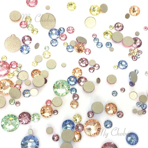 Baby Colors Mixed with Swarovski 2058 Xilion / 2088 Xirius Rose flatbacks Sizes ss5, ss7, ss9, ss12, ss16, ss20, ss30 No-Hotfix Rhinestones Nail Art 144 pcs (1 Gross) Bling DIY gem Stones Deco