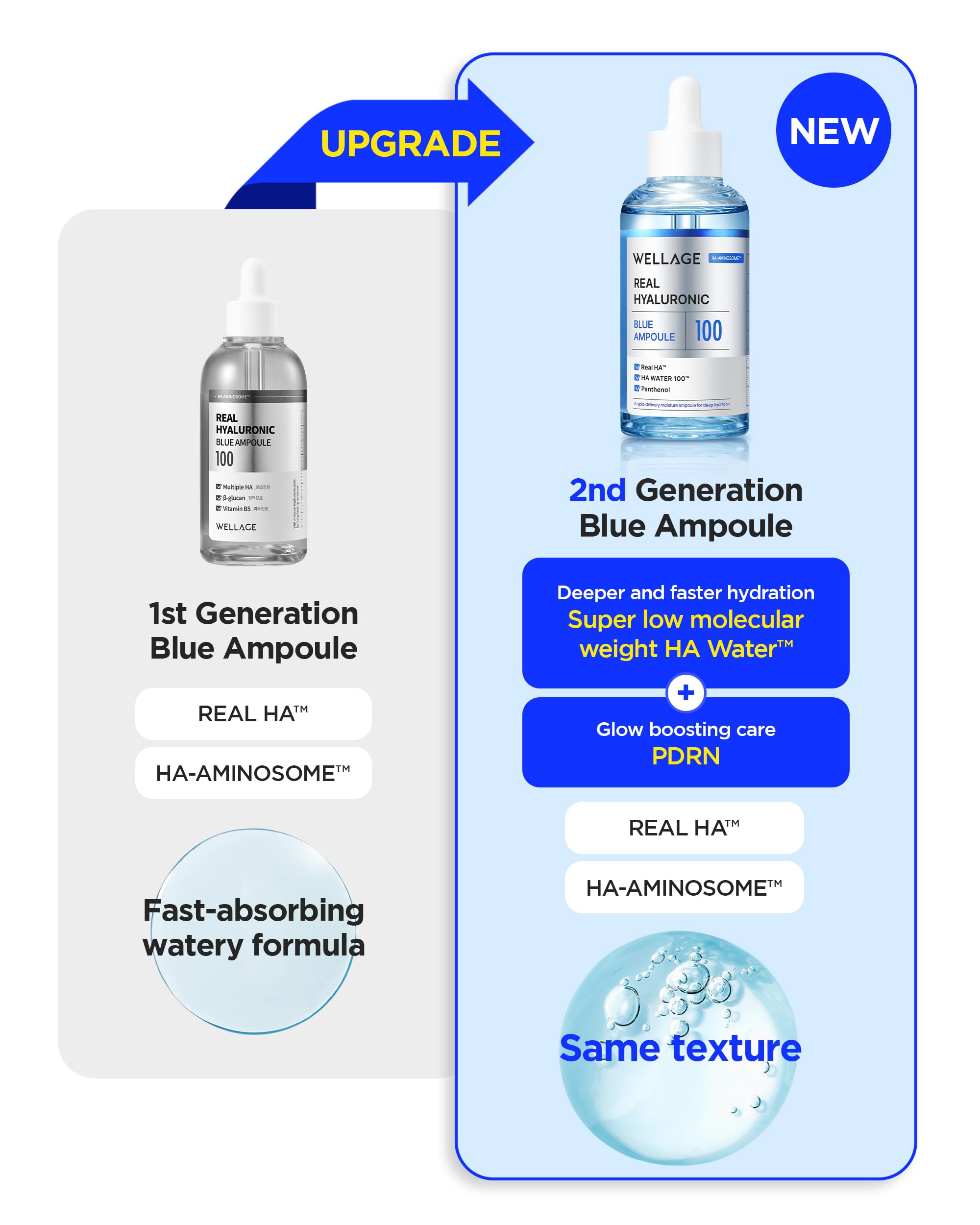 WELLAGE Real Hyaluronic Blue Ampoule 100, Korean Hydrating Serum for Face, Fragrance Free Hyaluronic Acid Deep Moisturizing Serum with Panthenol, PDRN for Sensitive Dry Skin Moisturizer, 2.54 Fl Oz_R