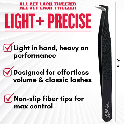 My Lash Tools Mega Boot Volume Fiber Tip Lash Tweezer – MEGA GRIP QUEEN, Diamond Grip, Professional Eyelash Extension Tweezers, Lash Artist Tool (Black)