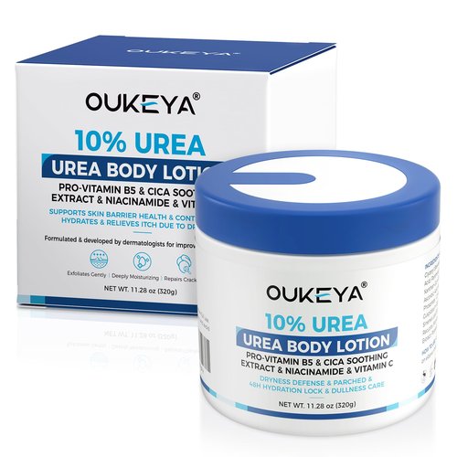 OUKEYA Urea Cream for Dry Chapped Skin with 10% Urea Deep Moisturizer Body Lotion, Softens & Soothes Hands Elbows Feet Hydrates Locks in Moisture, Fast Absorbing & Non-Greasy, 11.28 oz Large Capacity