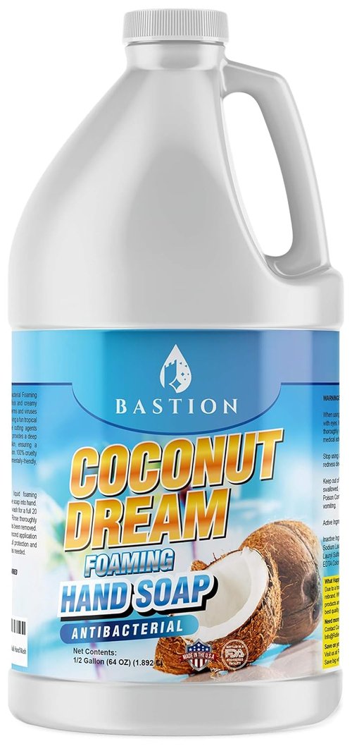 Bastion Antibacterial Foaming Hand Soap - Coconut Dream Scent - 64 oz Bulk Refill Jug | Non-Toxic & Made in the USA