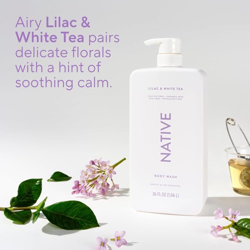Native Body Wash - Lilac & White Tea Scent, 36 oz Pump Bottle | Sulfate-Free & Gentle for All Skin Types