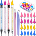 Tatuo 4 Set/26 Pcs Rhinestone Picker Tool Dotting Pen Dual-ended Nail Art Rhinestones Applicator Gems Crystals Beads Picker Wax Pencil with 20 Wax Head 2 Tweezers DIY Nail Art Tool(Pastel)