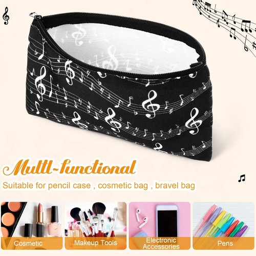 Sweetude 10 Pack Music Teacher Makeup Bag, Music Note Cosmetic Bag Teacher Appreciation Gift for Women Piano Travel Zipper Pouch Graduation Mother's Day Birthday Thank You Gifts(Black,Notes)