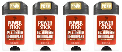 Power Stick 0% Aluminum Timber Musk Deodorant for Men, 2.5 oz, Pack of 4 – Aluminum Free, Long-Lasting Freshness