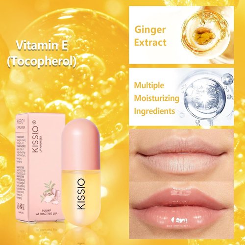 KISSIO Lip Plumper - Natural Hydrating Gloss for Fuller Lips | Moisturizing 5.5ml, Reduces Fine Lines