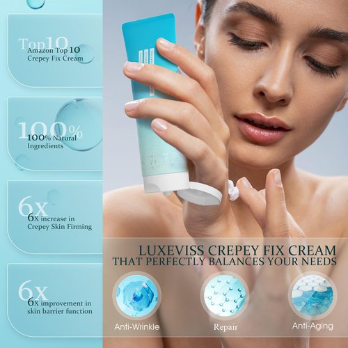 Leadyeah Advanced Crepey Skin Repair Cream – Anti Wrinkles for Crepey and Sagging Skin – Tightening-Looking Moisturizer for Face, Neck, Chest & Body – 100g