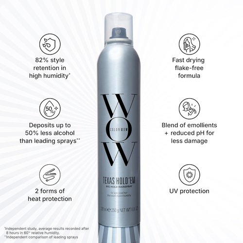 COLOR WOW Texas Hold 'Em Big Hold Hairspray - Extra Hold Hair Spray with Heat & UV Protection | Anti-Humidity, No Crunch Finish