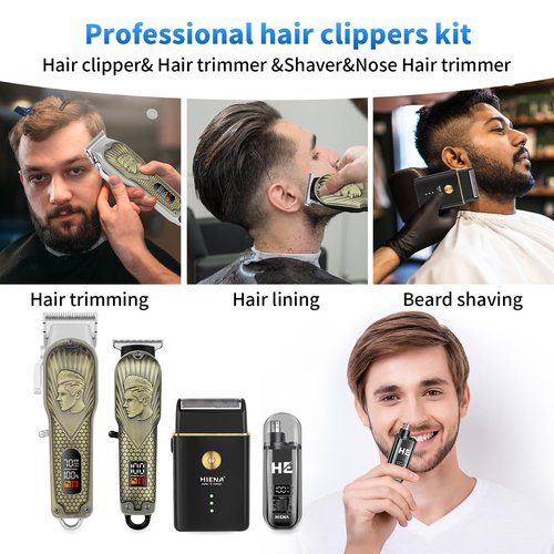 HIENA PRO Professional Hair Clippers for Men, Cordless Hair Clipper for Barber Clippers and Trimmer LED Haircut Set with Foil Shaver, Nose Trimmer, Rechargeable Clippers for Men