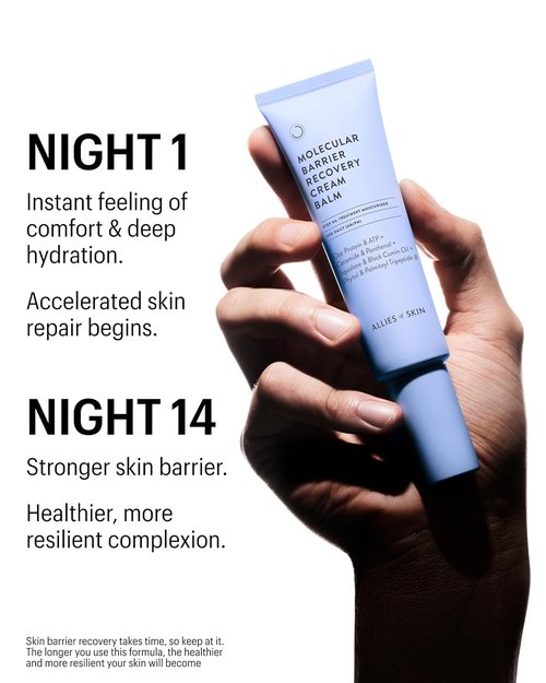 Allies of Skin Molecular Barrier Repair Cream Balm - Deeply Hydrating Face Moisturizer with Ceramides & Squalane | 1 fl oz for Irritated Skin