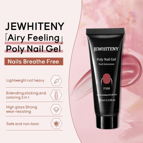 JEWHITENY 14 Colors Poly Extension Gel Nail Kit With U V Lamp Nude Pink White Brown All In One Poly Gel Starter Kit With Base Top Coat Manicure Salon Frence Nail Art DIY