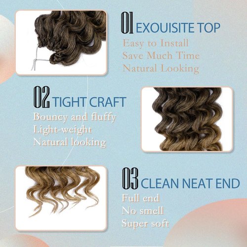 8 Packs Ocean Wave Crochet Hair Water Wave Crochet Braids for Women 14 Inch Short Curly Crochet Hair Beach Curl Deep Twist Crochet Braids Synthetic Braiding Hair Extensions (14 Inch, T1B/27#)