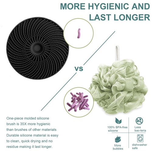 INNERNEED® More Hygienic Silicone Body Scrubber Exfoliating & Massaging Shower Brush, Bathing Tool, for All Skin Types, Lathers Well, Longer Service Life (Black+Gray)