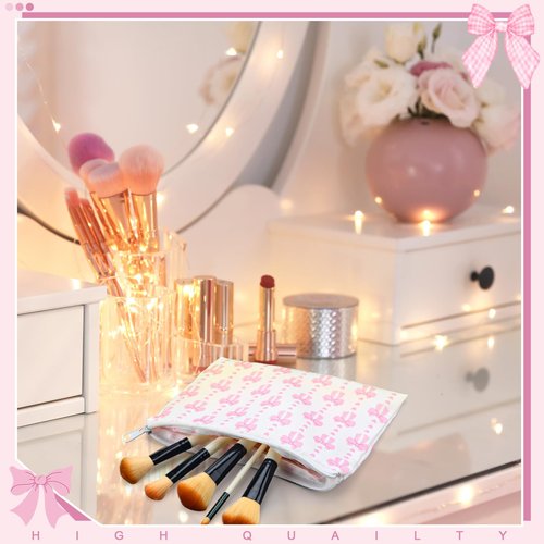 Reginary 10 Pcs Coquette Bow Cosmetic Bag for Women's Day Mother's Day Wedding Nurses Aesthetic Makeup Bag Lovely Heart Preppy Pouch Zipper Coquette Party for Bridal Shower Gift(Pink,Lovely Heart)