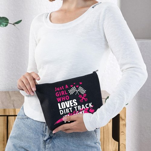 G2TUP Racing Lover Gifts Dirt Track Racing Makeup Pouch Just A Girl Who Loves Dirt Track Racing Racer Zip Pouch (Racing Lover makeup bag)
