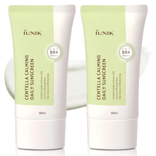 IUNIK Centella Calming Moisture Daily Sunscreen SPF 50+ PA++++ Matte & No White Cast Centella Asiatica Dry Oily Sensitive Vegan Korean Skincare - Pack of 2