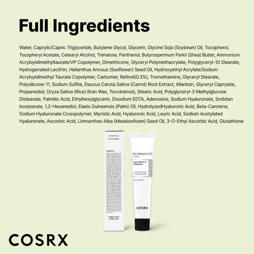COSRX Retinol 0.3% Cream, 0.67 Oz, Anti-aging Eye & Neck Cream with Retinoid Treatment to Firm Skin, Reduce Wrinkles, Fine Lines, Signs of Aging, Gentle Daily Korean Skin Care