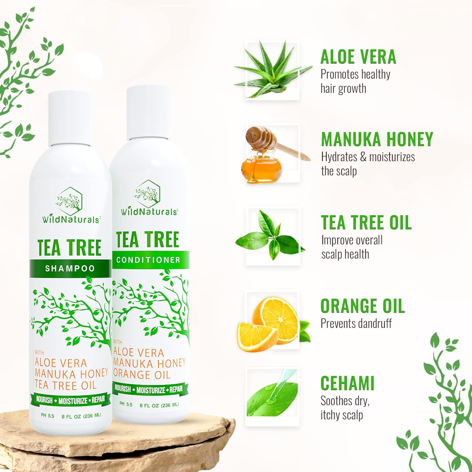 Tea Tree Oil Shampoo & Conditioner Set - Dry Scalp Relief & Anti-Dandruff Treatment for All Hair Types
