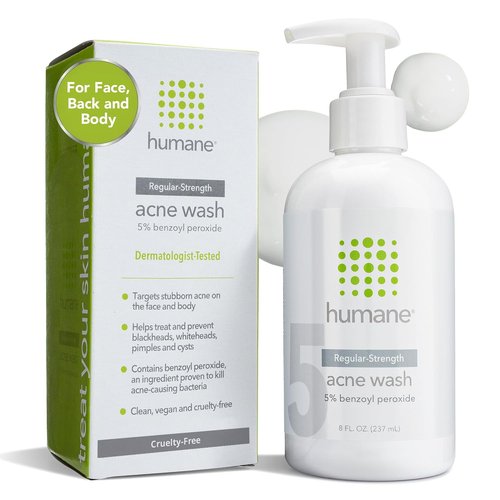 Humane Benzoyl Peroxide Face Wash - 5% Acne Treatment for Skin, Back & Body - 8 Fl Oz - Dermatologist-Tested, Non-Foaming Cleanser