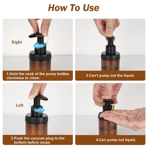 Cosywell Plastic Pump Bottle Dispenser 4oz/120ml 4 Pack Shampoo Bottles Lotion Dispenser Wide Mouth Jar Style Empty Refillable Bathroom Shower Containers for Shampoo Conditioner Body Wash(Brown)