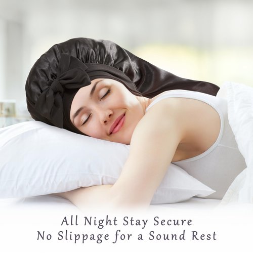 PHILIGHTS Long Satin Bonnet with Tie Band, Reversible Silk Sleep Bonnet for Women, Double Layer for Braids & Curly Hair