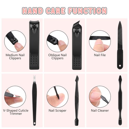 Manicure Set, Jubolion 19pcs Stainless Steel Professional Nail Clippers Pedicure Set with Black Leather Storage Case, Portable Grooming Kit for Travel or Home, Perfect Gifts Women and Men (Black)