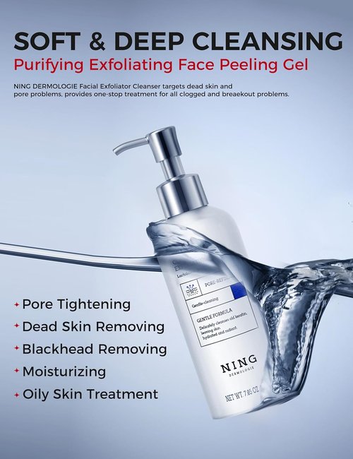NING DERMOLOGIE Peeling Gel - Korean Face Exfoliator with PHA & AHA, 7.05oz for Smooth Skin & Pore Care
