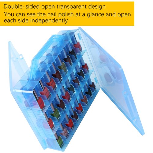 LAUQEE Universal Nail Polish Holder Gel Nail Polish Organizer Case for 48 Bottles Adjustable Dividers Space Saver,Double Sided Storage for Nail Bottles Mini Cars Threads Essential Oils (Blue)
