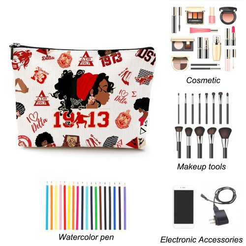 LONGXIN Sorority Gifts for Women Make up Bag Paraphernal Gifts Delta Cosmetic Bag Gift Makeup Zipper Pouch Bag