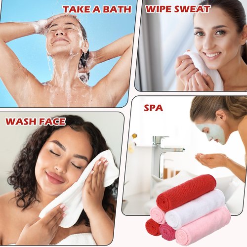 Newwiee 40 Pcs Wash Cloth Bulk Cotton Bath Hand Face Washcloths Soft Quick Drying Towel for Women Bathroom Washing Body Viscose Fiber Multipurpose Fingertip Rags(12 x 12 Inch,Pinkish Bloom)
