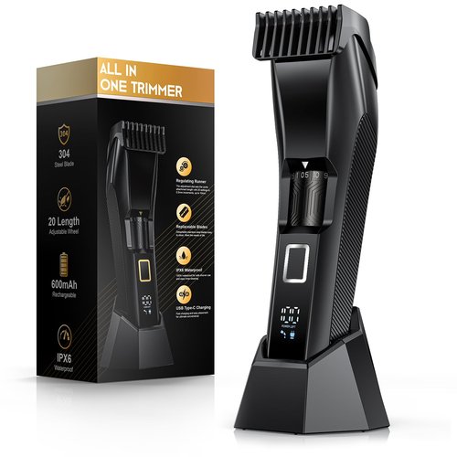 Men's Beard Trimmer -All-in-One Trimmer with Adjustable 20 Length Setting - Cordless Waterproof Wet/Dry Clipper Stainless Steel Blade for Precision Facial Hair Trimming with Travel Lock, LED Display