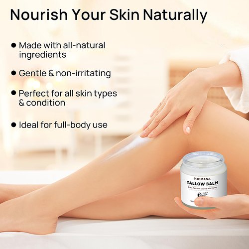 HJCMANA Beef Tallow for Skin 4 OZ, Natural Unscented Tallow and Honey Balm, Grass Fed Beef Tallow for Face and All Skin Types