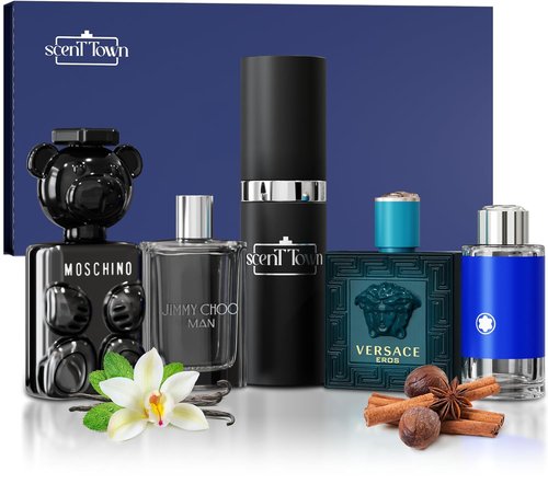 Scentown Men's Cologne Gift Set - Designer Sampler with Refillable Atomizer | Travel Size (0.17 Oz Each)