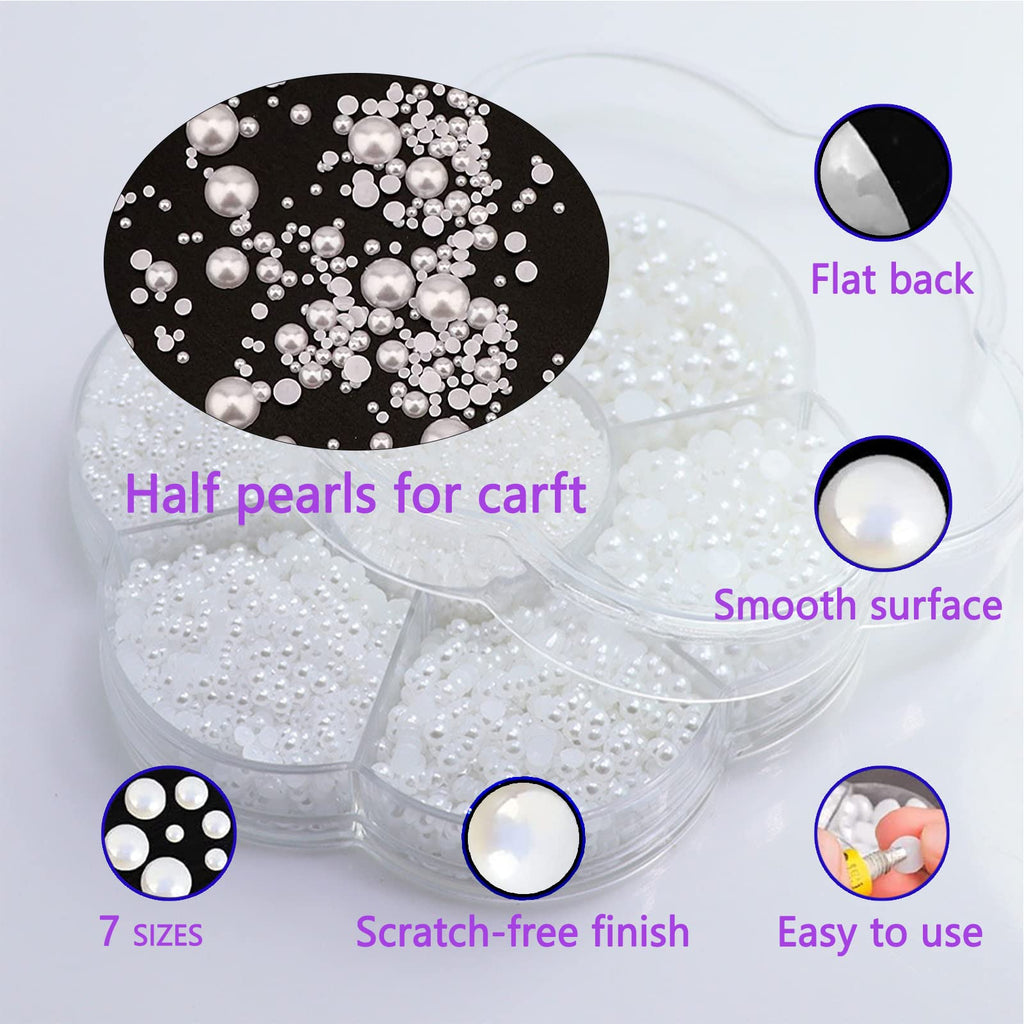 Xenophoer 5900 Pcs Half Pearls for Crafts Black Nail Pearls for Nail Art Falt Back Pearls for Makeup Craft Pearls for Artists Creative DIY Flatback Pearls for Nails (2/3/4/5/6/8/10mm) , (ZZ003)