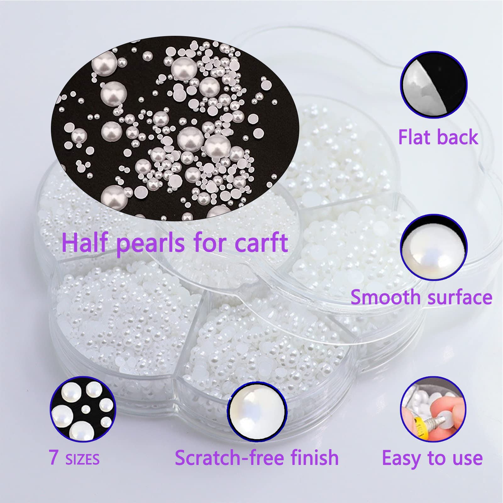 Xenophoer 5900 Pcs Half Pearls for Crafts Black Nail Pearls for Nail Art Falt Back Pearls for Makeup Craft Pearls for Artists Creative DIY Flatback Pearls for Nails (2/3/4/5/6/8/10mm) , (ZZ003)