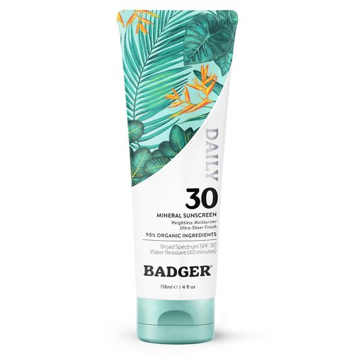 Badger Mineral Daily Sunscreen - SPF 30 Zinc Oxide Formula | Lightweight, Moisturizing & Reef Safe, 4 fl oz