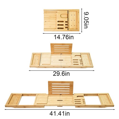 Bathtub Tray - Luxury Bamboo Bathtub Tray for Bath Accessories, Expandable Bath Caddy with Wine Glass Holder, for Her, Anniversary, Spa and Relaxation