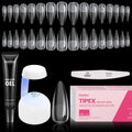 Beetles Tipex Instant Apex Nail Tips Kit, Medium Stiletto, 224 Pcs 16 Sizes Pre-Building Pre-Etched False Nail Tips with Tipex Nail Glue, Mini Nail Lamp