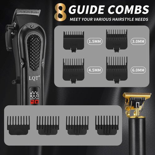 LQT® Men's Professional Hair Clippers Kit，Cordless & Corded Barber Clippers Set，Grooming Rechargeable Beard Trimmer with Adjustable Blade Black
