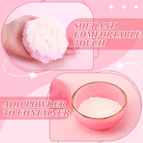 Teenyyou 4 Pcs Pink Large Body Powder Puff and Container for Body with Crystal Container Fluffy Soft Washable Face Glitter Powder Puff Puffs for Wet Dry