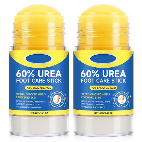 60% Urea Foot Cream Stick with 2% Salicylic Acid, Extra-Strength Cracked Heel Repair for Dry Feet & Calluses, Moisturizing Urea Cream Stick for Dead Skin Removal, Heel Balm for Rough Skin(2pcs)