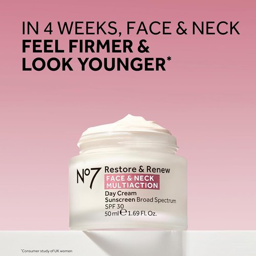 No7 Restore & Renew Multi Action Face & Neck Cream - Anti-Aging Moisturizer with SPF 30 - Hydrates & Firms Crepey Skin - Infused with Hyaluronic Acid, Peptides & Ceramides (1.69 Oz)