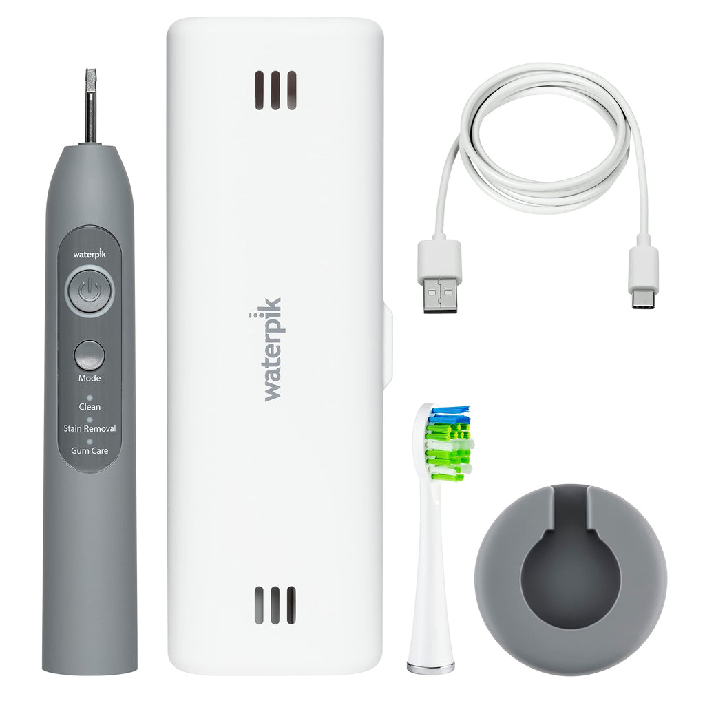 Waterpik Sensonic Sonic Electric Toothbrush, Rechargeable Toothbrush for Adults with 3 Modes, Travel Case, USB Charger, Modern Gray STW-03W027, Packaging May Vary