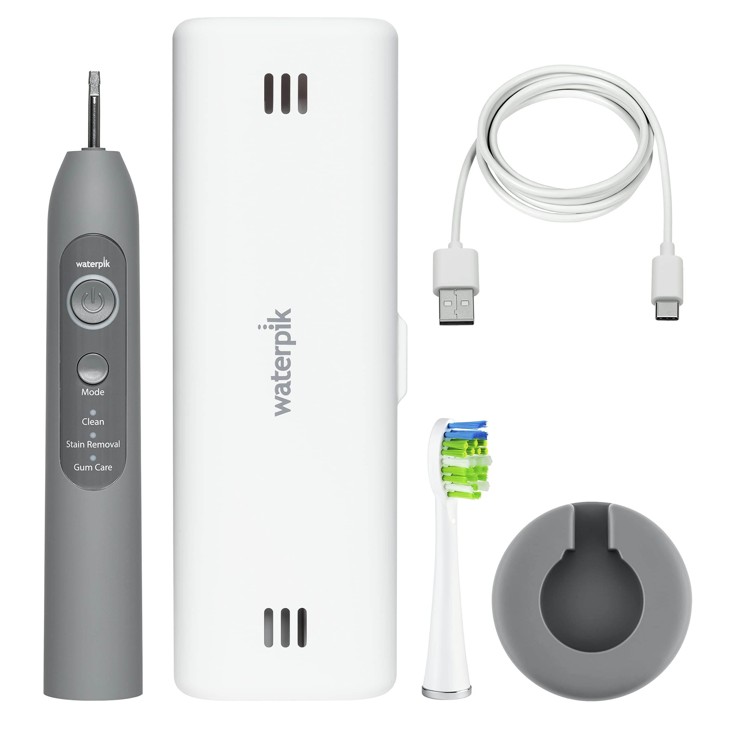 Waterpik Sensonic Sonic Electric Toothbrush, Rechargeable Toothbrush for Adults with 3 Modes, Travel Case, USB Charger, Modern Gray STW-03W027, Packaging May Vary