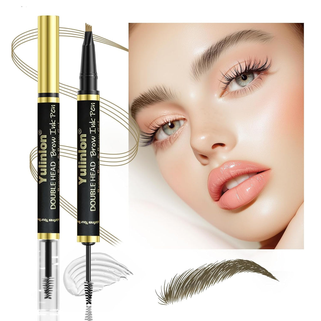 Yulinlon 2-in-1 Double Head Eyebrow Pen - Waterproof Brow Makeup with Dual-Ended Applicator | Dark Brown