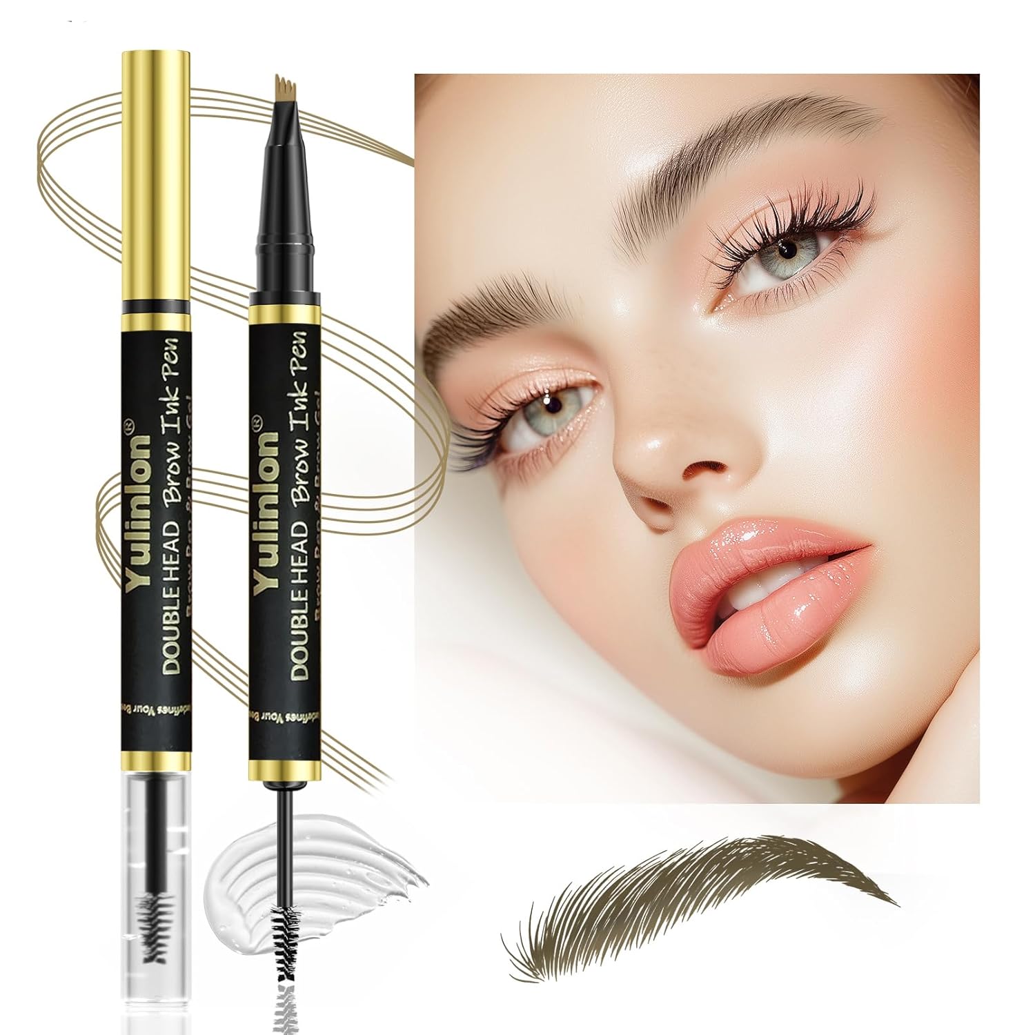 Yulinlon 2-in-1 Double Head Eyebrow Pen - Waterproof Brow Makeup with Dual-Ended Applicator | Dark Brown