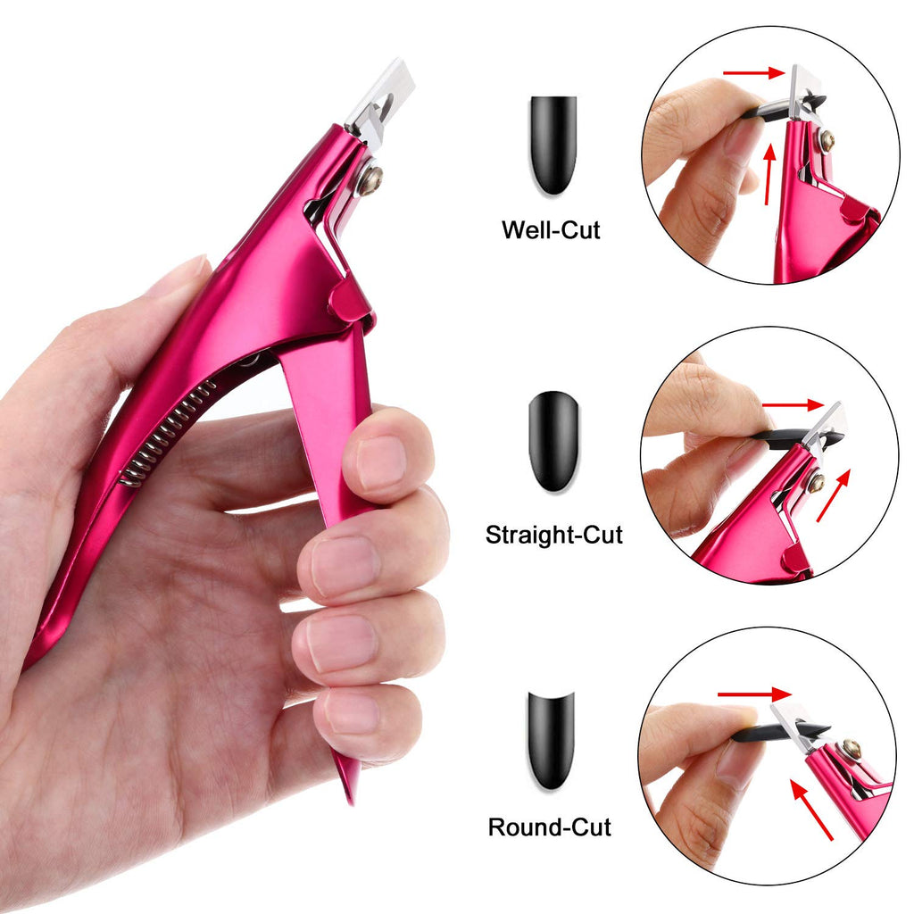 Yaomiao 3 Pcs False Premium Nail Clipper for Acrylic Nail Tips Cutter Rustproof Stainless Steel Fingernail Trimmer Manicure Tool for Salon Beauty Artificial Tips Blade Clip(Rose Red, Purple, Black)