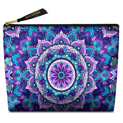 GEGEPINK Cute Makeup Bag for Purse Waterproof Cosmetic Bags for Women Funny Smooth Zipper Travel Toiletry Pouch 10X8 Inches-Purple Mandala Makeup pouch